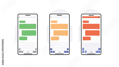 iMessages dual chat interface mockup with bubble conversations keyboard, modern unified messaging layout, messaging experience vector illustration, Modern Mobile Messaging UI with Smartphone Screens