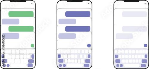 iMessages dual chat interface mockup with bubble conversations keyboard, modern unified messaging layout, messaging experience vector illustration, Modern Mobile Messaging UI with Smartphone Screens
