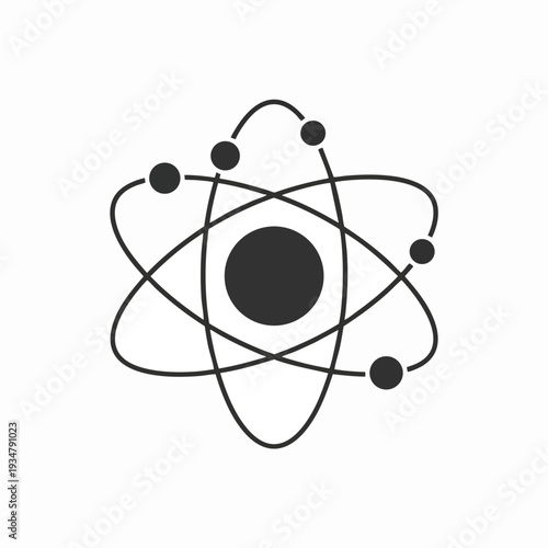 Scientific atom model illustration showing orbiting electrons around the nucleus vector design for science education and physics concepts