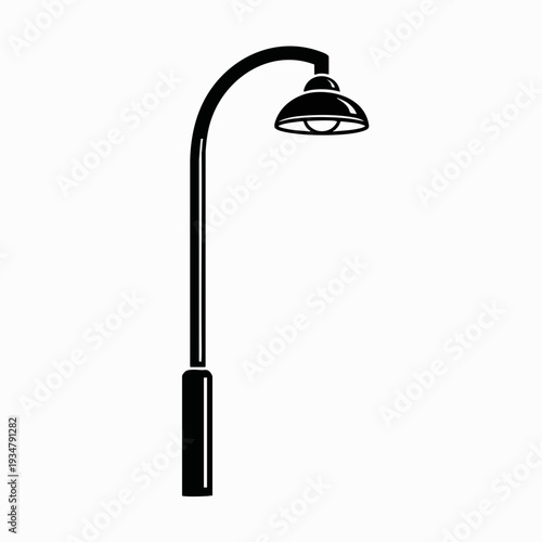 Silhouette of an old fashioned black street lamp with a curved arm and domed shade vector illustration for urban design or architecture