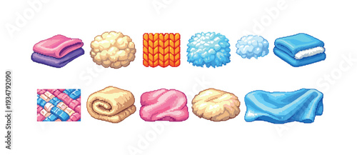 Textile and fabric flat icon set. colors, textures, materials for design.