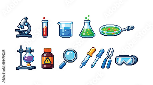 Science laboratory icon set. educational, laboratory tools flat collection