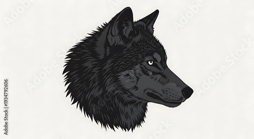 A black wolf head in a minimalist vector illustration style with a white background