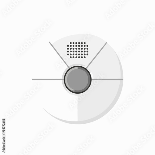 Top view of modern gray and white robotic vacuum cleaner illustration; minimalistic design; smart home appliance for automated floor cleaning