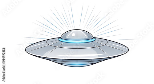 A futuristic illustration of a flying saucer with a glowing blue light