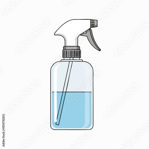 Spray bottle filled with blue liquid in vector style illustration for cleaning products disinfection and sanitization use