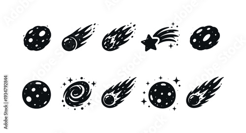 Space and astronomy line icon set. planets, comets, and stars outline collection
