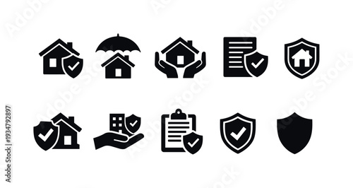 Insurance, protection solid icon set. safety, security assurance icons collection