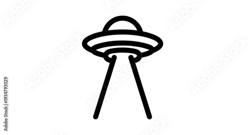 A minimalist vector graphic illustration of a UFO with a dome and landing gear