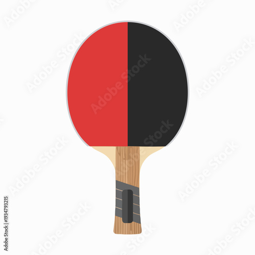 Table tennis racket with red and black face isolated vector illustration for sports equipment design competitive games and recreational activity
