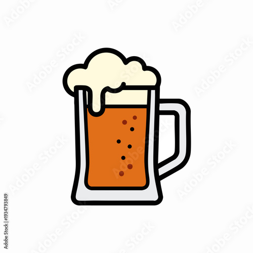 Vector mug of beer with frothy foam head illustration in cartoon style isolated against a white backdrop for commercial designs