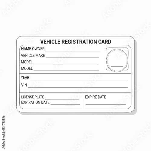 Vehicle registration card template with blank spaces for name vehicle make model year VIN license plate and expiration dates