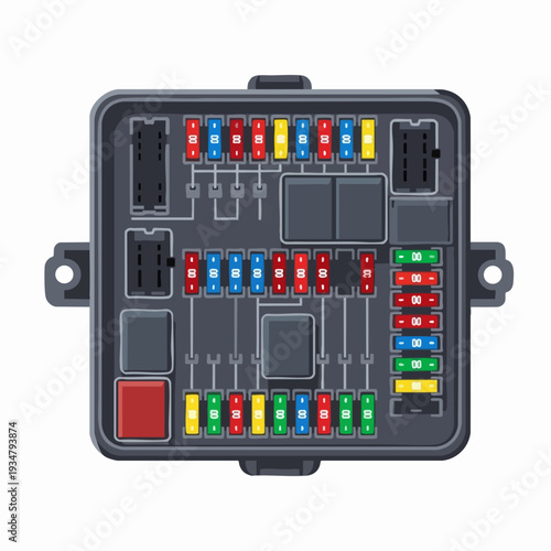 Vehicle automotive car fuse box component colorful electrical fuses car part vector graphic circuit protection element car maintenance system