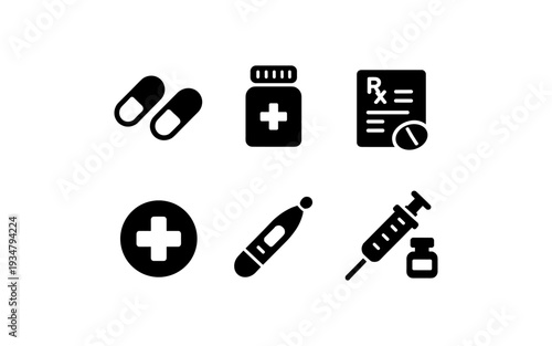 Collection of medical icons representing healthcare and treatment options