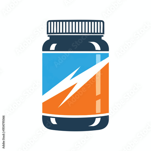Vibrant Energy Supplement Bottle with Lightning and Colorful Design Elements