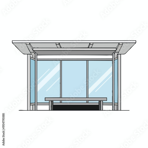 Modern Bus Stop Shelter with Seating and Glass Walls for Transit Waiting Areas