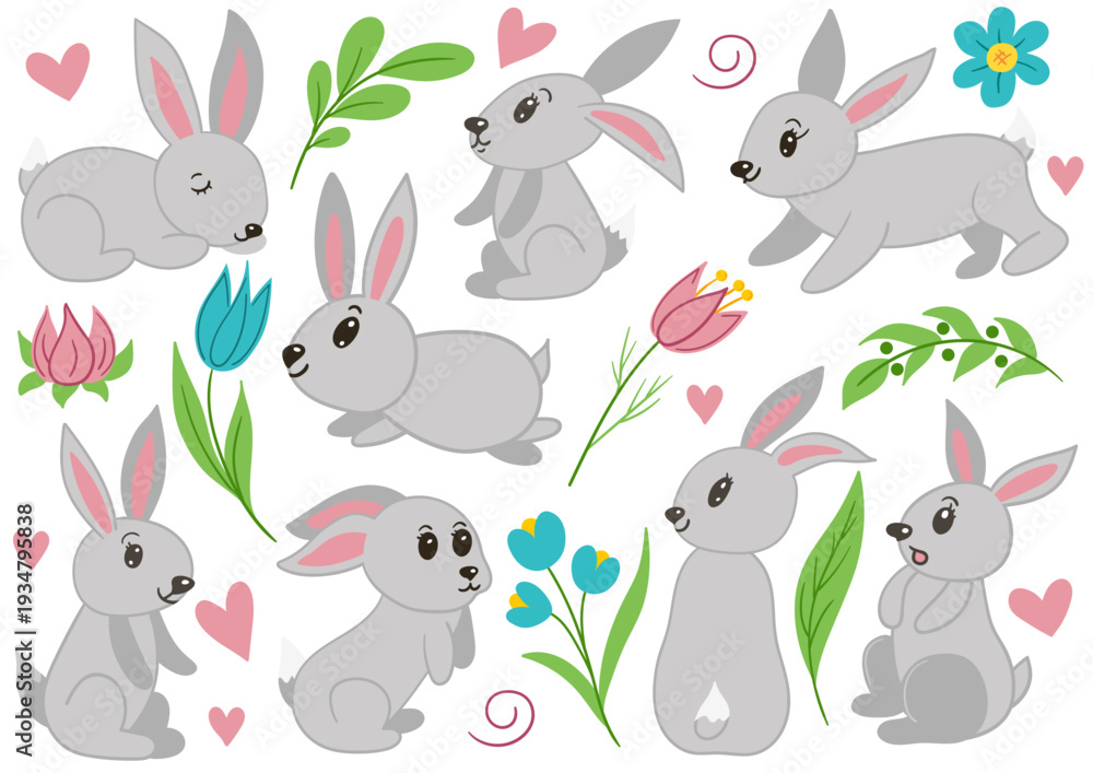 Naklejka premium Collection of cute Easter vector illustrations