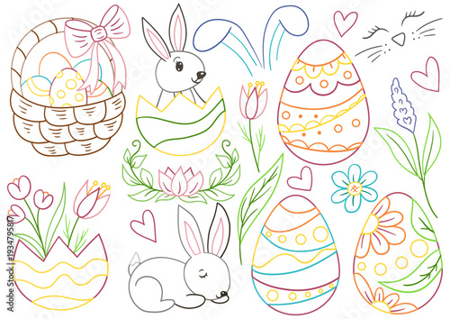 Collection of cute Easter vector illustrations