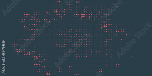 Circular Halftone Pattern Concentric Circles Frame Vector Red Black Colour Abstract Background. Mod Minimalist Art Half Tone Graphics Rippled Structure. Retro Futurism Technology Art Illustration