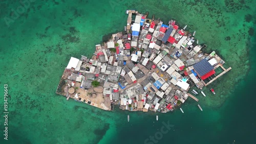 Aerial top view of Santa Cruz del Islote in Colombia