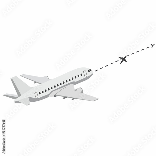 Simple Flat Style Airplane Flying Path with Dotted Line Illustration