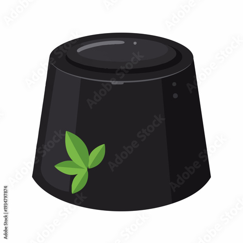 Flat Illustration Black Clay Pot with Cannabis Leaf for Decoration