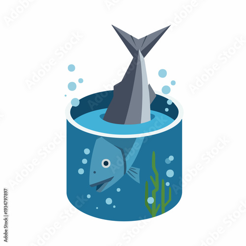 Flat Isometric Fish Inside Glass Jar Concept Illustration