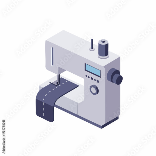 Isometric Detailed Sewing Machine Equipment Tool Appliance Craft Illustration