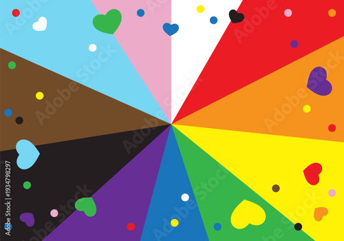 Inclusive Pride Background with Progress Pride Flag Colors. LGBTQ Rainbow flag