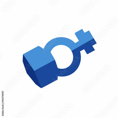 Isometric 3D Geometry Key Lock Mechanism Element Shape Icon
