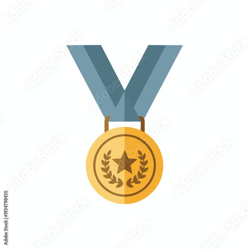 Elegant Gold Medal with Blue Ribbon for Achievement and Success