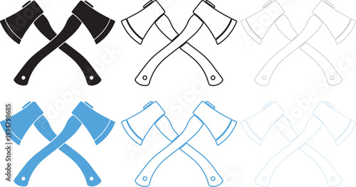 Crossed axes black blue and outline tool chopping
