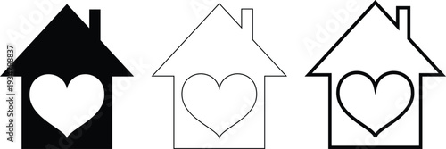 Three house with hearts inside house heart love symbol