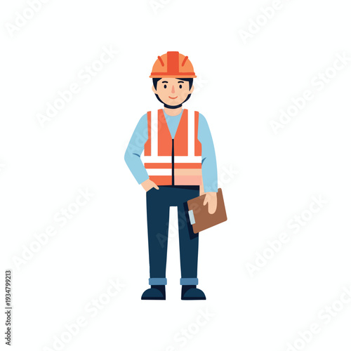 Construction Worker with Safety Vest and Hard Hat