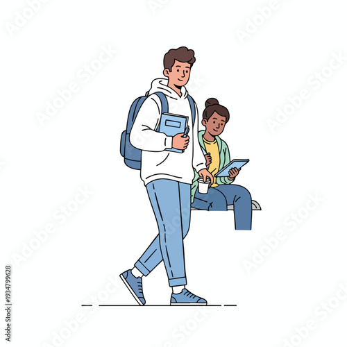 Students with Books in Campus Setting