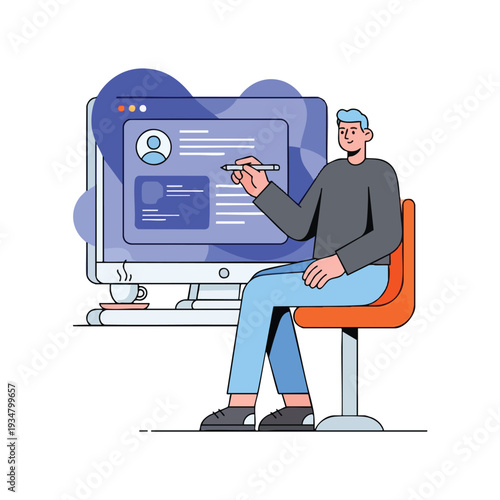 Man creating digital profile on computer