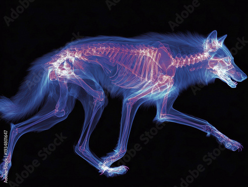 Wallpaper Mural Striking X-ray of a mid-stride wolf in blue and black against dark background - AI-Generated Torontodigital.ca