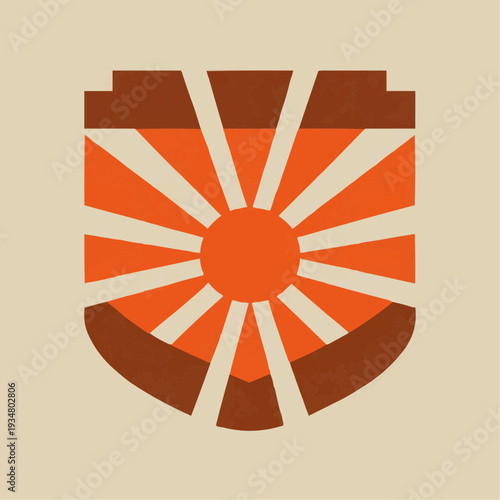 Geometric sun protection shield icon. Abstract vector graphic of a sun with rays inside a crest for SPF and UV safety concepts.