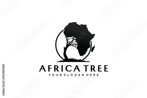 Africa Tree Logo with Continent Silhouette for Eco, Nature and Conservation Branding