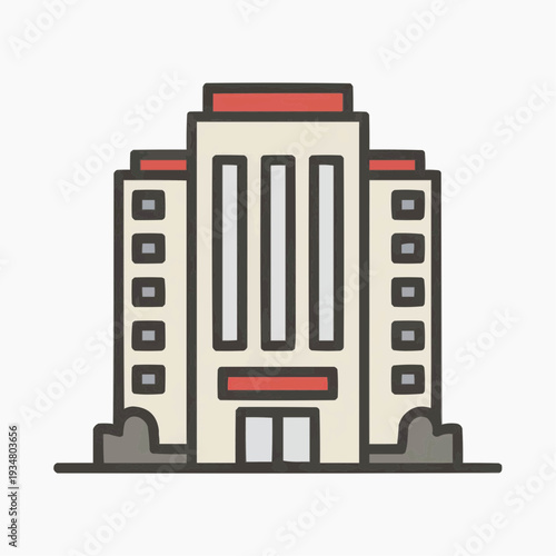 Modern office building icon. Simple geometric vector graphic for business.
