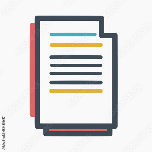 Vector icon of a contract or agreement. Simple flat design illustration of a business document with colored highlights, isolated on a white background.