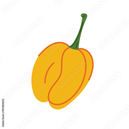 Yellow bell pepper vegetable icon. Fresh sweet paprika ingredient for cooking and organic food design. Flat vector illustration isolated on white background.