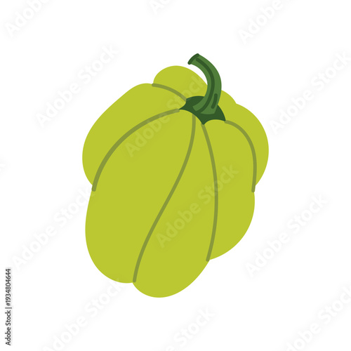 Green bell pepper vegetable icon. Fresh organic paprika ingredient for cooking and healthy food design. Flat vector illustration isolated on white background.
