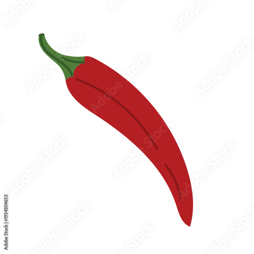 Red chili pepper, hot spicy vegetable for cooking. Fresh ingredient for Mexican cuisine and seasoning. Flat vector illustration isolated on white background.