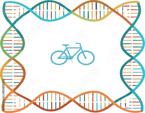 DNA Helix Frame Border with Bicycle Icon Vector Illustration Genetic Science and Healthy Lifestyle Concept Design