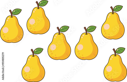 Hand Drawn Yellow Pear Fruit Collection Fresh Organic Vector Illustration Set Isolated on White Background