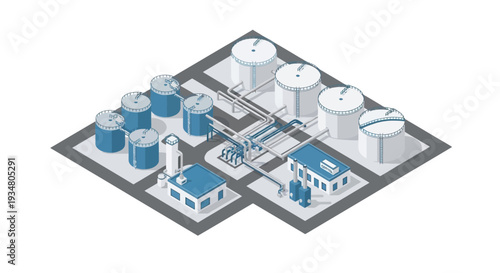 Industrial Complex with Storage Tanks and Buildings for Chemical Processing