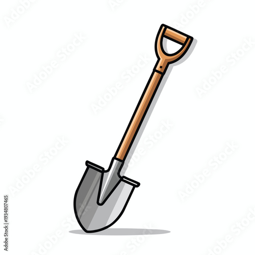 High Quality Digital Illustration of a Classic Garden Spade Shovel for Landscaping and Gardening Projects
