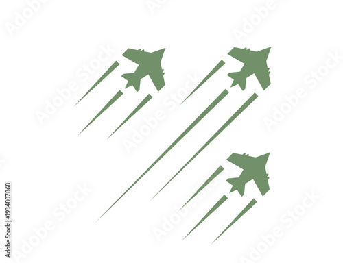 Military jet formation with trails isolated on transparent background
