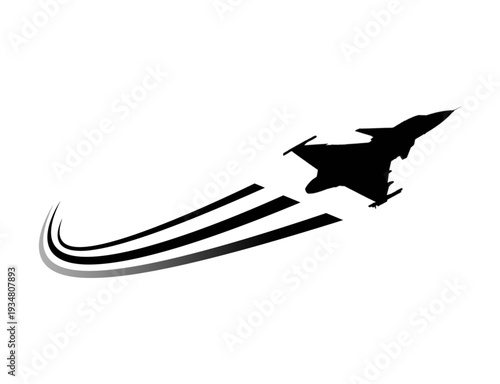 Fighter jet silhouette with smoke trails isolated on transparent background